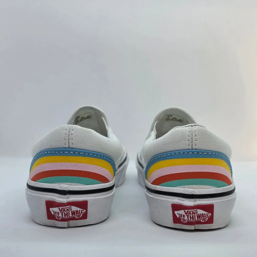 Vans Kids Classic Slip-On Rainbow Star Glitter White Canvas Shoes Size‎ 2.5 Kids